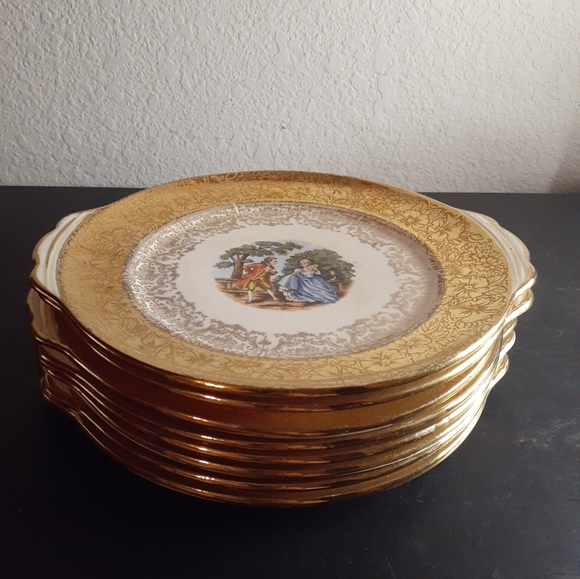 EXQUISITE VTG Imperial 22K Gold Gilded Sabin China 8" Salad Plates Set of 8. - Picture 3 of 7